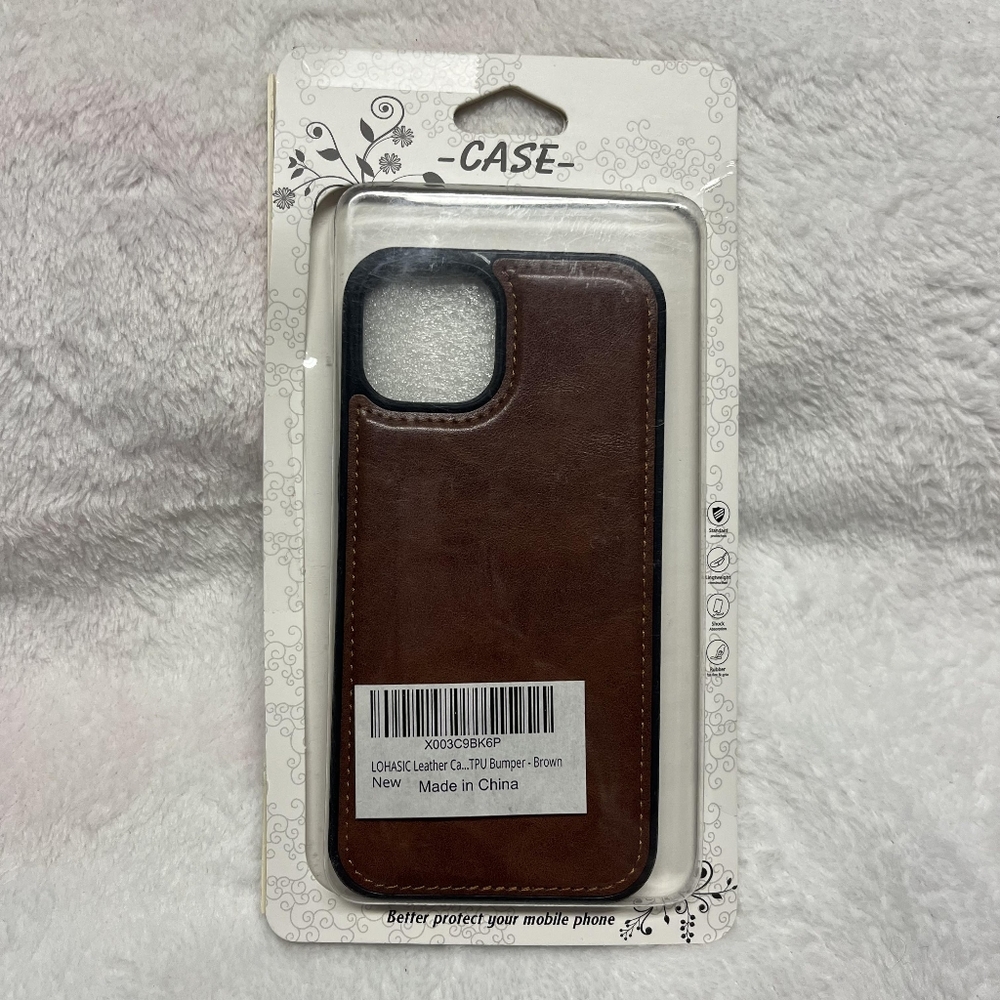 IPhone 14 Brown Faux Leather Cellphone Bumper